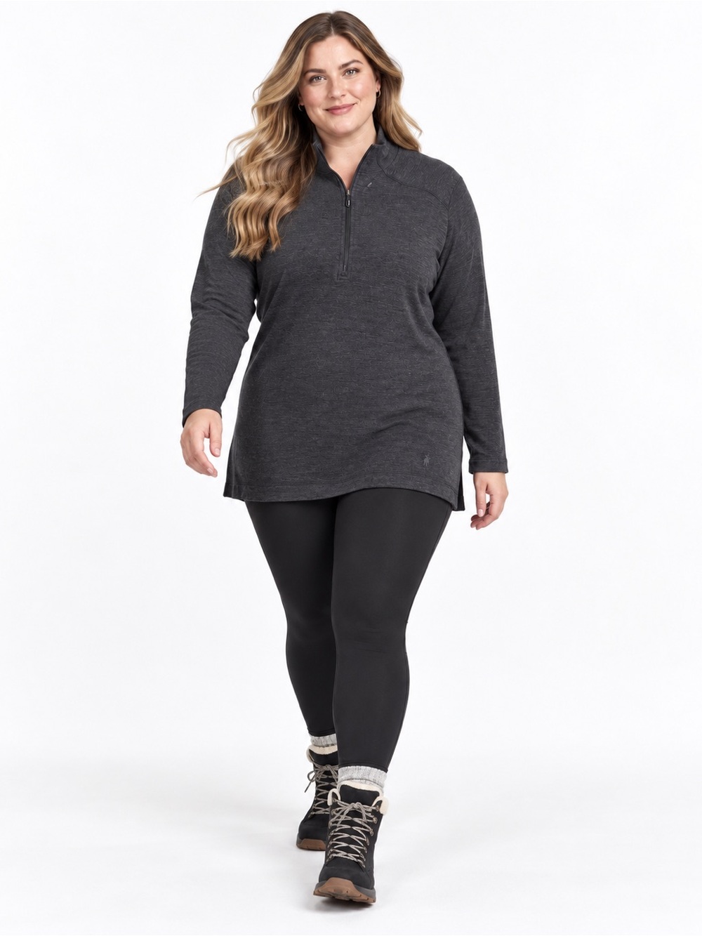 Smartwool Women 3X 100% Merino Wool Quarter Zip Long Sleeve Tunic Gray